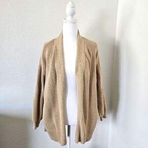 Women's Oversized Cotton Sweater Open Front Tan Size M